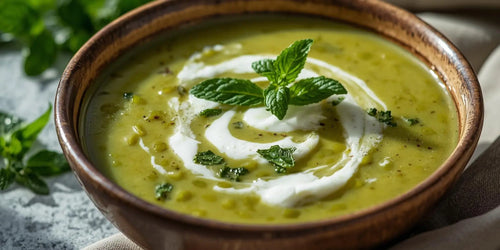 Cremige Erbsensuppe mit Minzjoghurt – frische Suppe mit feiner Minznote