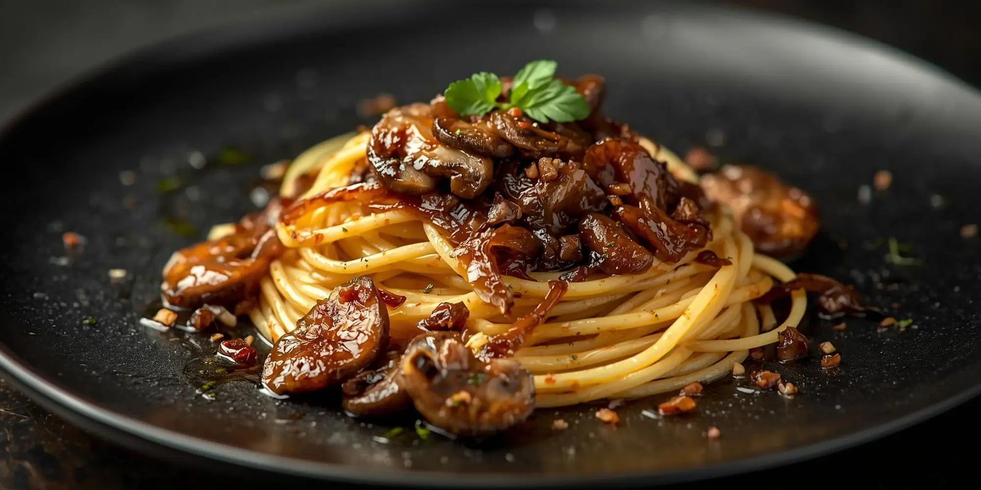 Trüffel Pasta mit Champignons und karamellisierten Zwiebeln – cremig und aromatisch